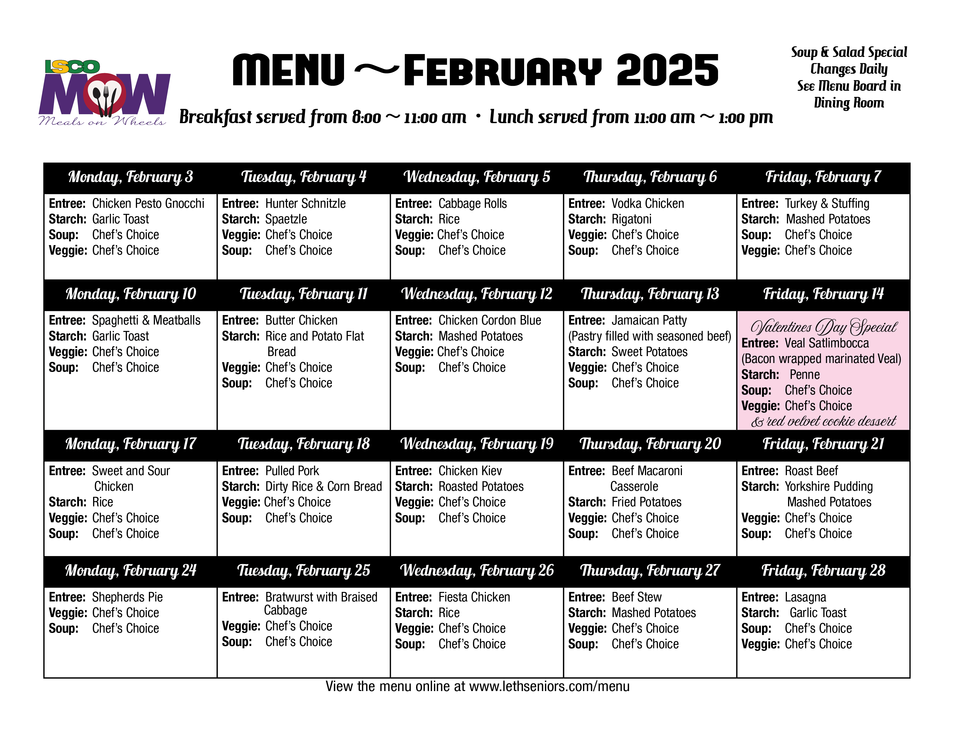 February Menu - Diner