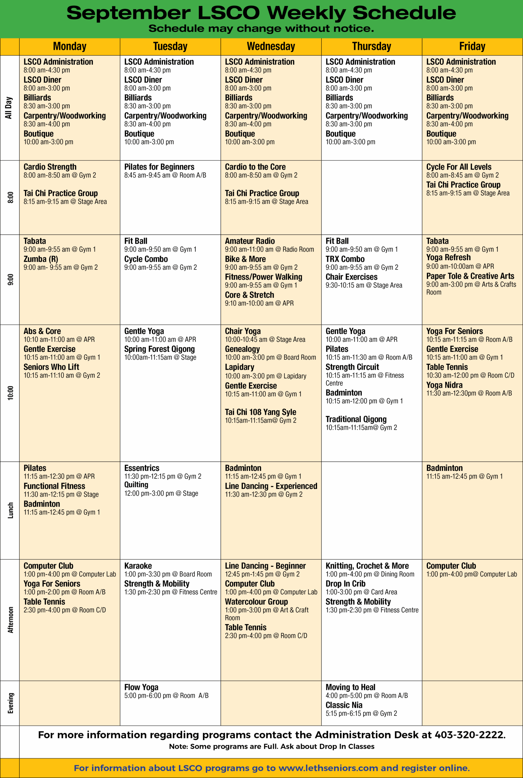 LSCO Weekly Schedule September 2025
