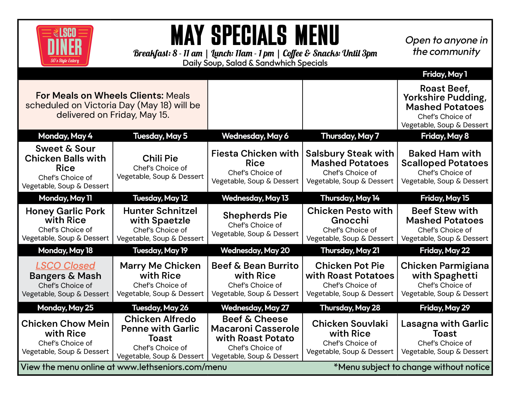 May Menu - Diner