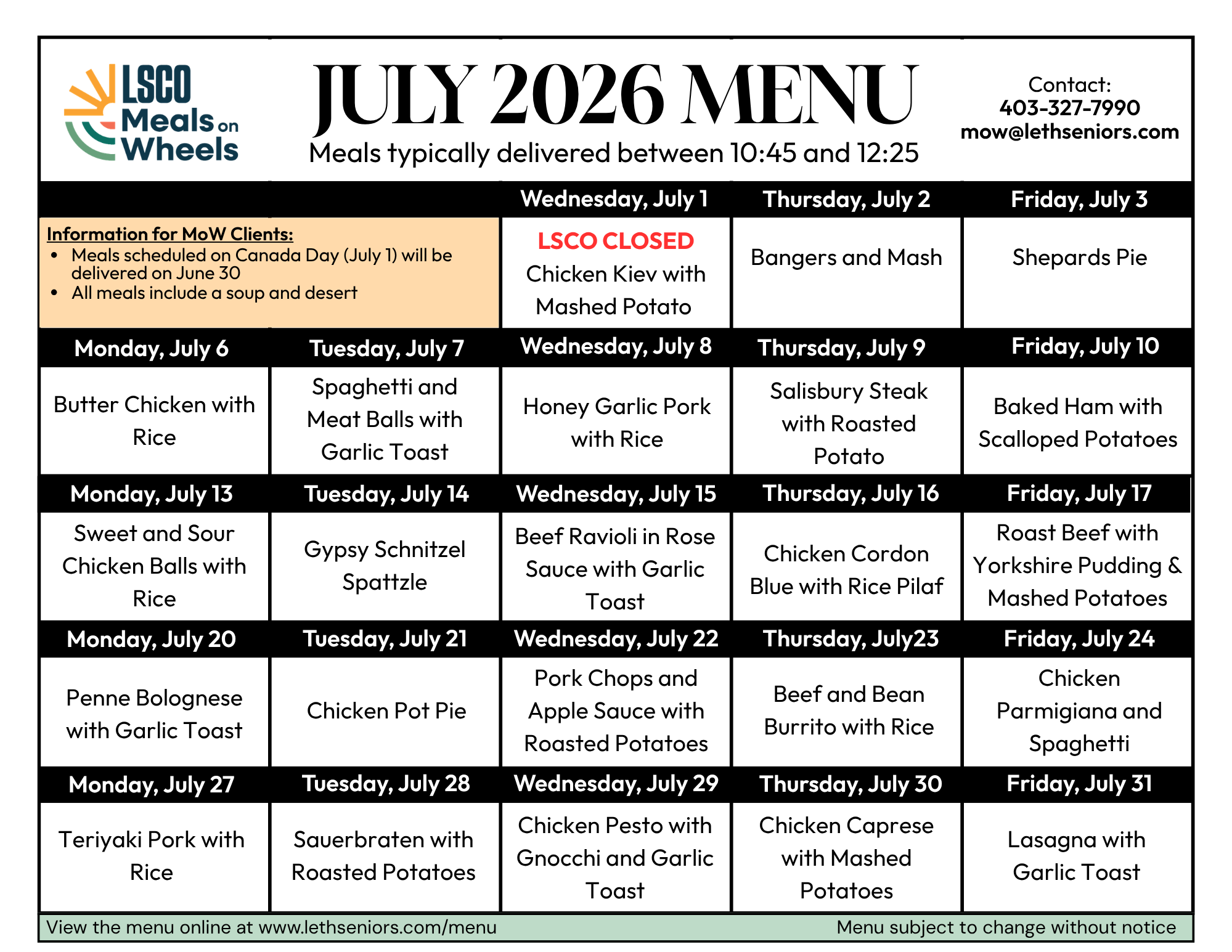 MoW Menus
